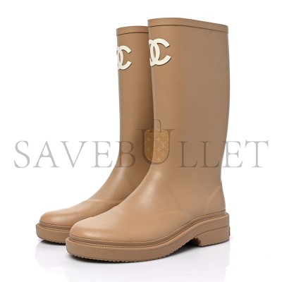 CHANEL CAOUTCHOUK CC HIGH BOOTS BEIGE 